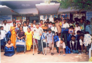 HANDICAPPED CHILDREN WITH DISTRIBUTED ITEMS